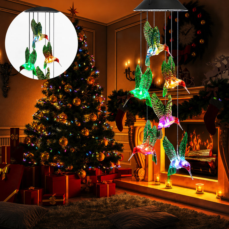 Arlmont & Co. Solar Hummingbird Wind Chime Light Outdoor
